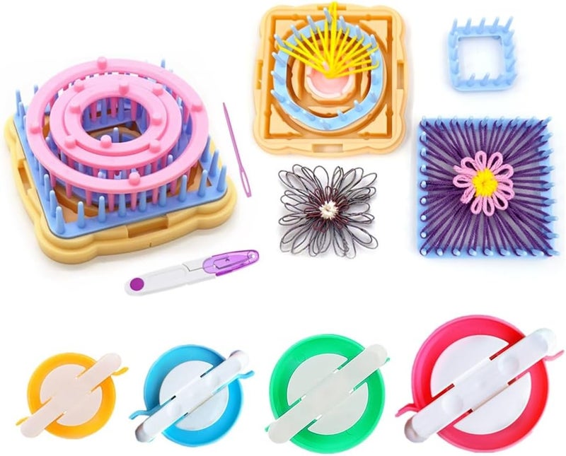 Ayasee Weaving Loom Kit, Flower Knitting Loom Kit, Frame Looms, Knitting Wool, Round/Square Knitting Looms Craft Kit Multi Color (Flower Maker + Pom Maker) - Image 1